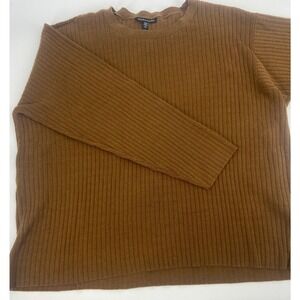 EILEEN FISHER Ribbed Knit Sweater Size Med Camel Brown Organic Cotton Blend